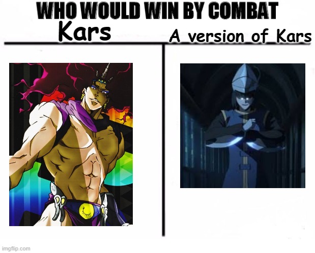 Kars vs Kars | A version of Kars; Kars | image tagged in who would win by combat | made w/ Imgflip meme maker