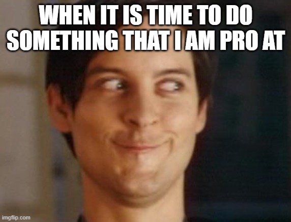 Spiderman Peter Parker Meme | WHEN IT IS TIME TO DO SOMETHING THAT I AM PRO AT | image tagged in memes,spiderman peter parker | made w/ Imgflip meme maker