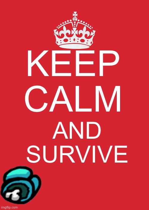 Keep Calm And Carry On Red Meme | KEEP CALM; AND SURVIVE | image tagged in memes,keep calm and carry on red | made w/ Imgflip meme maker