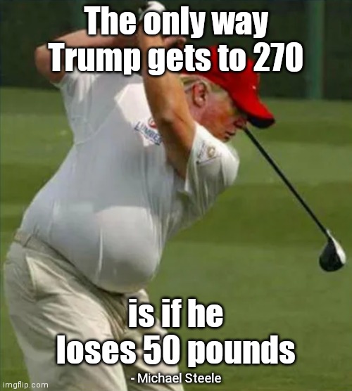 How Trump Gets to 270 | The only way Trump gets to 270; is if he loses 50 pounds; - Michael Steele | image tagged in trump,fat,electoral college,lose weight,270,50 lbs | made w/ Imgflip meme maker