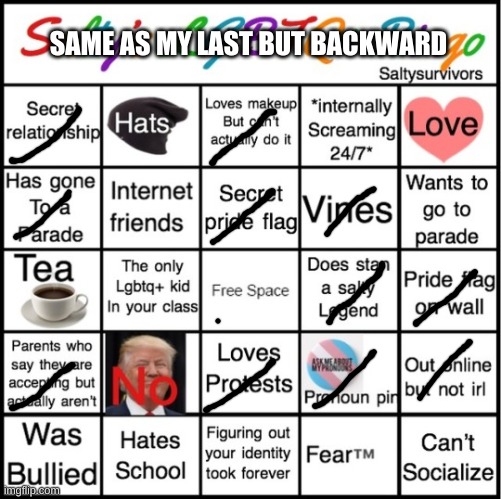 The Pride Bingo | SAME AS MY LAST BUT BACKWARD | image tagged in the pride bingo | made w/ Imgflip meme maker