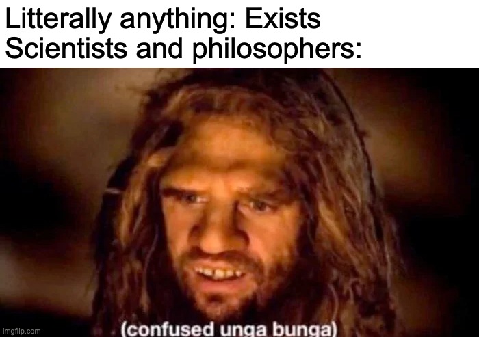 Why does eXiSt??? | Litterally anything: Exists
Scientists and philosophers: | image tagged in confused | made w/ Imgflip meme maker