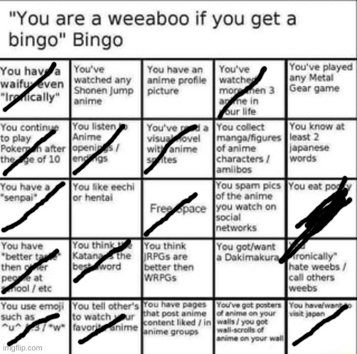 Weeb bingo | image tagged in weeb bingo | made w/ Imgflip meme maker