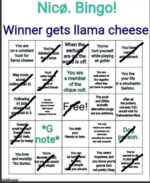 Nico Bingo | image tagged in nico bingo | made w/ Imgflip meme maker