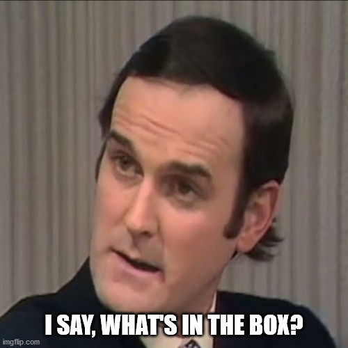 What's in the Box | I SAY, WHAT'S IN THE BOX? | image tagged in monty python,whats in the box,what box,that box,this box | made w/ Imgflip meme maker