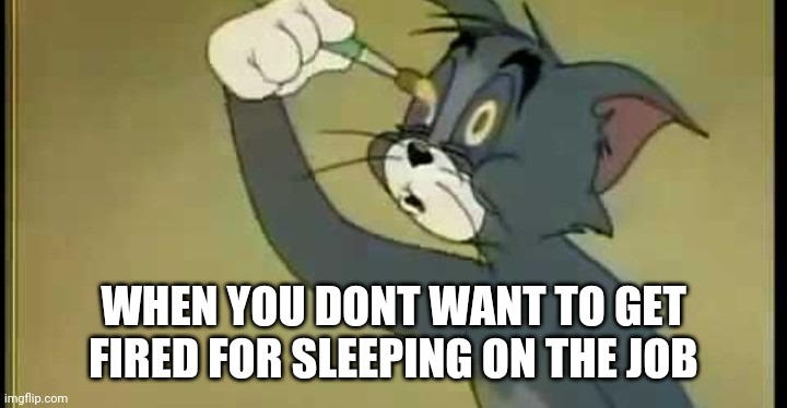 Staying "awake" | WHEN YOU DONT WANT TO GET FIRED FOR SLEEPING ON THE JOB | image tagged in tom cat,tom and jerry,work,tired | made w/ Imgflip meme maker