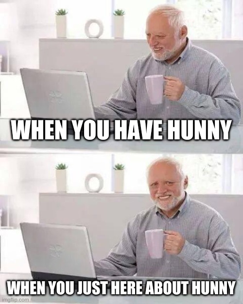 Hide the Pain Harold Meme | WHEN YOU HAVE HUNNY; WHEN YOU JUST HERE ABOUT HUNNY | image tagged in memes,hide the pain harold | made w/ Imgflip meme maker