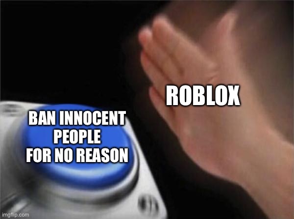 Blank Nut Button Meme | ROBLOX; BAN INNOCENT PEOPLE FOR NO REASON | image tagged in memes,blank nut button | made w/ Imgflip meme maker