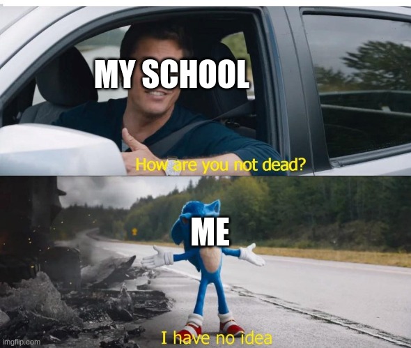 I have been quarantined 3 times and come back | MY SCHOOL; ME | image tagged in sonic how are you not dead,school meme,what is life,now,oh god why,me | made w/ Imgflip meme maker