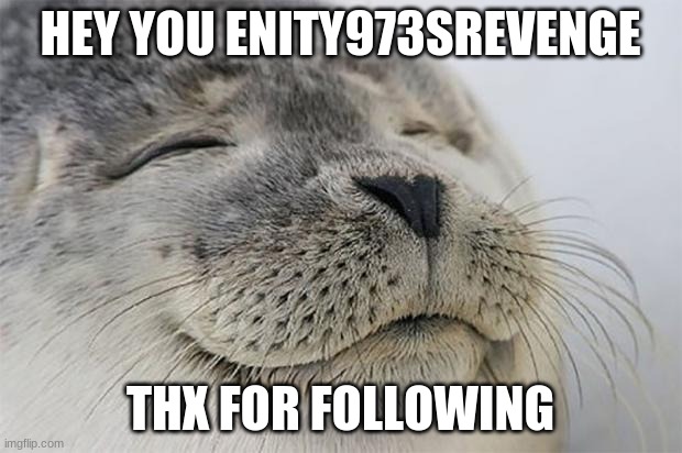 Satisfied Seal Meme | HEY YOU ENITY973SREVENGE; THX FOR FOLLOWING | image tagged in memes,satisfied seal | made w/ Imgflip meme maker