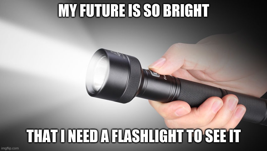 Get it? | MY FUTURE IS SO BRIGHT; THAT I NEED A FLASHLIGHT TO SEE IT | image tagged in flashlight | made w/ Imgflip meme maker