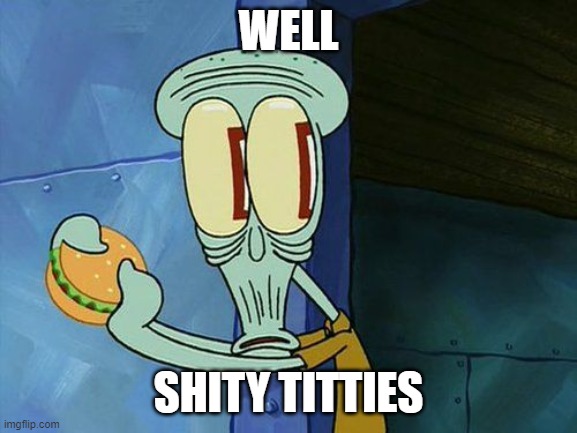 Oh shit Squidward | WELL SHITY TITTIES | image tagged in oh shit squidward | made w/ Imgflip meme maker