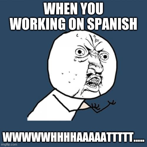 me | WHEN YOU WORKING ON SPANISH; WWWWWHHHHAAAAATTTTT..... | image tagged in memes,y u no | made w/ Imgflip meme maker