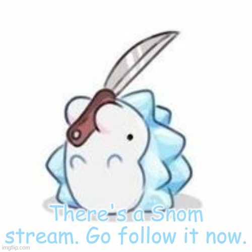 Snom has knife | There's a Snom stream. Go follow it now. | image tagged in snom has knife | made w/ Imgflip meme maker