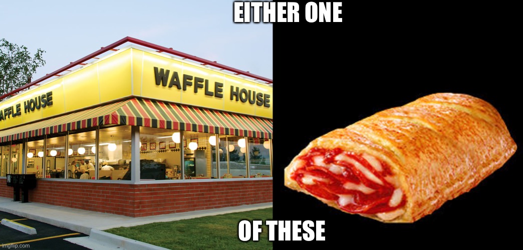 EITHER ONE OF THESE | image tagged in waffle house,i dropped my hot pocket | made w/ Imgflip meme maker