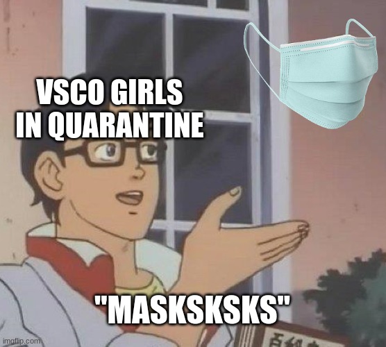 Where did all the Vscos go? | VSCO GIRLS IN QUARANTINE; "MASKSKSKS" | image tagged in memes,is this a pigeon | made w/ Imgflip meme maker