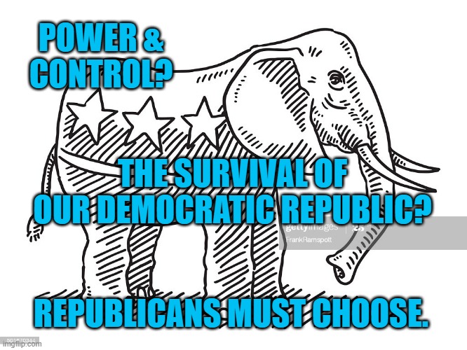 Decision Time For Patriotic Americans. | POWER &
CONTROL? THE SURVIVAL OF OUR DEMOCRATIC REPUBLIC? REPUBLICANS MUST CHOOSE. | image tagged in politics | made w/ Imgflip meme maker