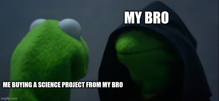 Evil Kermit | MY BRO; ME BUYING A SCIENCE PROJECT FROM MY BRO | image tagged in memes,evil kermit | made w/ Imgflip meme maker