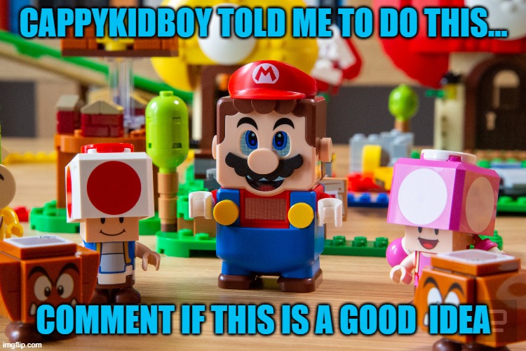 is this a good idea? | CAPPYKIDBOY TOLD ME TO DO THIS... COMMENT IF THIS IS A GOOD  IDEA | image tagged in mario,lego | made w/ Imgflip meme maker