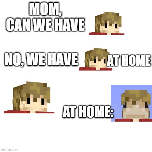 Blank Transparent Square | MOM, CAN WE HAVE; NO, WE HAVE; AT HOME; AT HOME: | image tagged in memes,blank transparent square | made w/ Imgflip meme maker