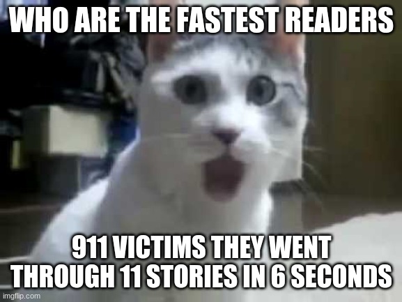dark humor | WHO ARE THE FASTEST READERS; 911 VICTIMS THEY WENT THROUGH 11 STORIES IN 6 SECONDS | image tagged in uh oh | made w/ Imgflip meme maker
