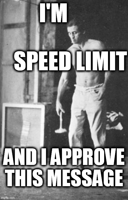 I'M                     SPEED LIMIT AND I APPROVE
THIS MESSAGE | made w/ Imgflip meme maker