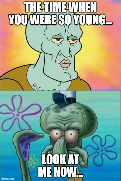Squidward Meme | THE TIME WHEN YOU WERE SO YOUNG... LOOK AT ME NOW... | image tagged in memes,squidward | made w/ Imgflip meme maker