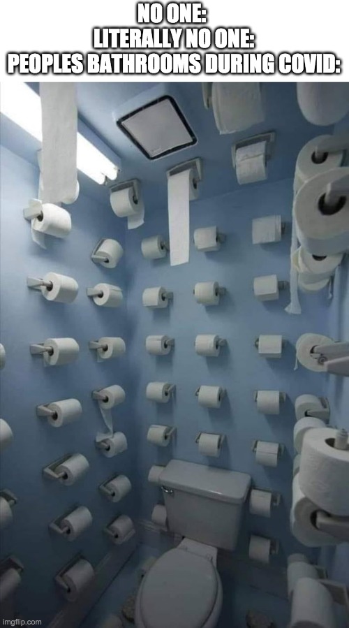 2020 | NO ONE: 
LITERALLY NO ONE:
PEOPLES BATHROOMS DURING COVID: | made w/ Imgflip meme maker