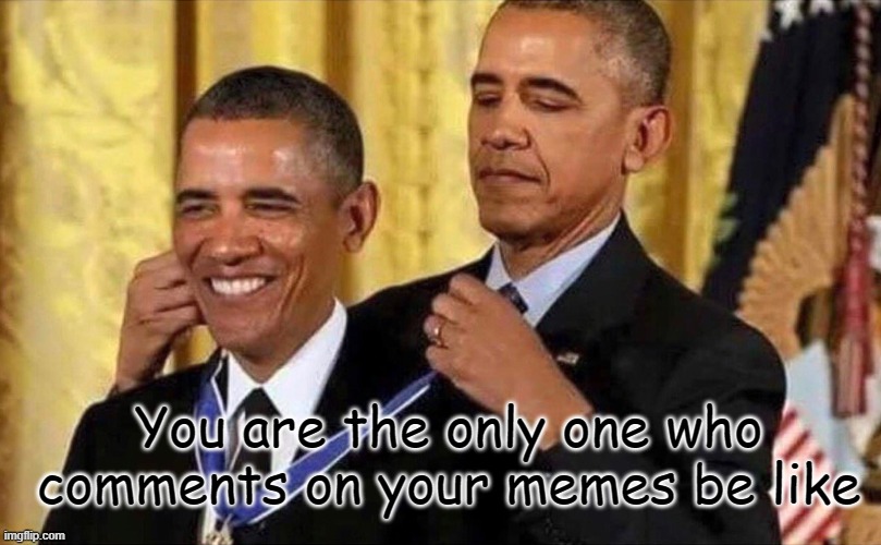 obama medal | You are the only one who comments on your memes be like | image tagged in obama medal | made w/ Imgflip meme maker