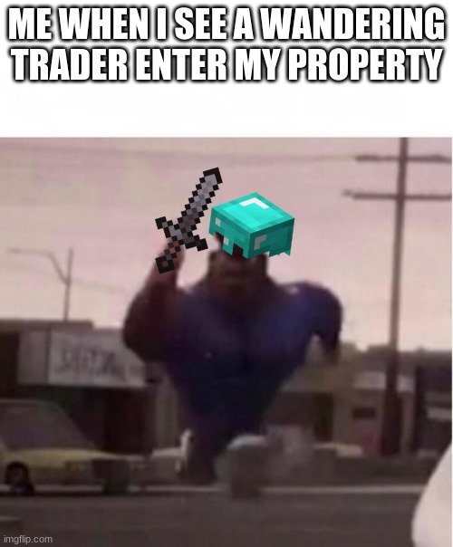 Minecraft memes | ME WHEN I SEE A WANDERING TRADER ENTER MY PROPERTY | image tagged in officer earl running,minecraft,memes | made w/ Imgflip meme maker
