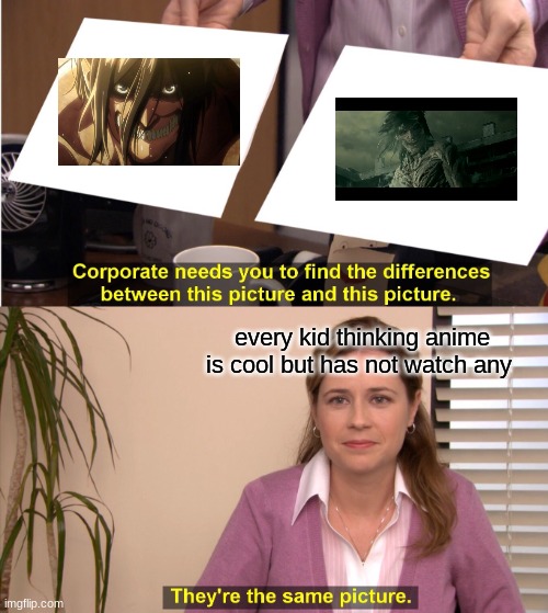 They're The Same Picture Meme | every kid thinking anime is cool but has not watch any | image tagged in memes,they're the same picture | made w/ Imgflip meme maker