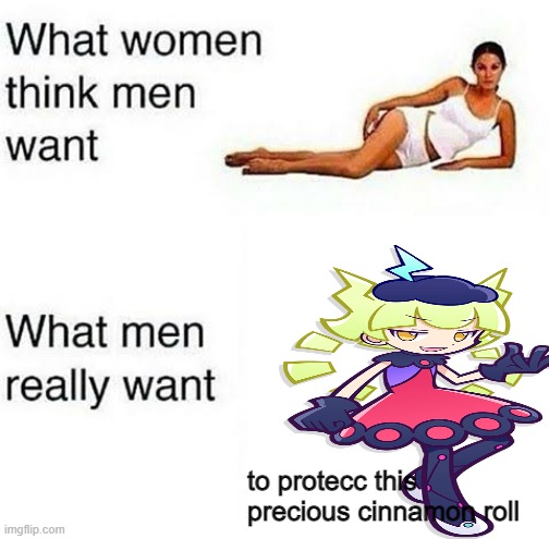 Yet another Marle meme. | to protecc this precious cinnamon roll | image tagged in puyo puyo,memes,gaming,funny,marle is a precious cinnamon roll,what women think men want | made w/ Imgflip meme maker