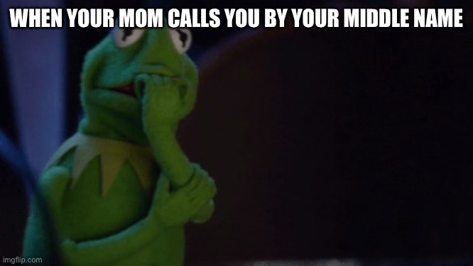 Nervous Kermit | WHEN YOUR MOM CALLS YOU BY YOUR MIDDLE NAME | image tagged in nervous kermit | made w/ Imgflip meme maker