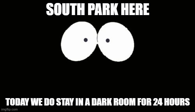 eyes in the dark | SOUTH PARK HERE; TODAY WE DO STAY IN A DARK ROOM FOR 24 HOURS | image tagged in eyes in the dark | made w/ Imgflip meme maker