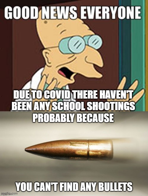 DUE TO COVID THERE HAVEN'T BEEN ANY SCHOOL SHOOTINGS | image tagged in good news | made w/ Imgflip meme maker