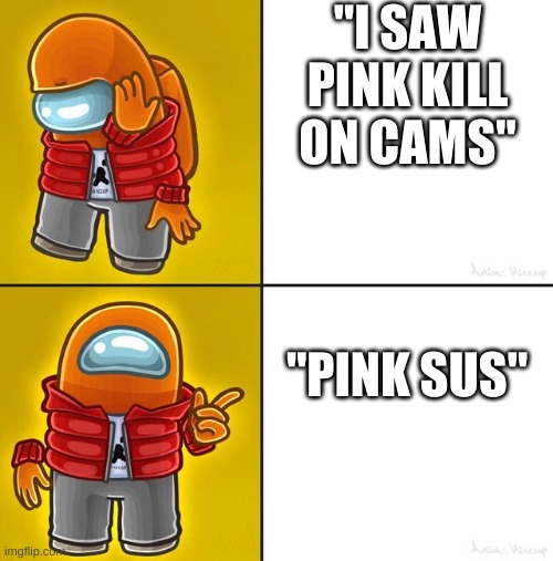 Among us Drake | "I SAW PINK KILL ON CAMS"; "PINK SUS" | image tagged in among us drake | made w/ Imgflip meme maker