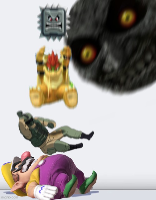 Wario gets crushed by a series of things.mp3 | image tagged in crushing combo,wario | made w/ Imgflip meme maker