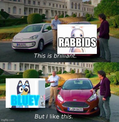 Rabbids vs Bluey | RABBIDS; BLUEY | image tagged in this is brilliant but i like this | made w/ Imgflip meme maker