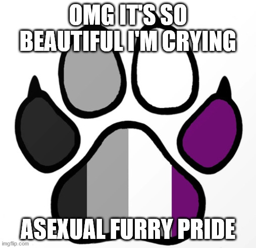 Yas | OMG IT'S SO BEAUTIFUL I'M CRYING; ASEXUAL FURRY PRIDE | image tagged in asexual furry pride | made w/ Imgflip meme maker