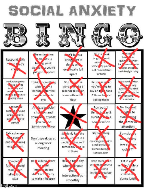 Wasn’t expecting that many | image tagged in social anxiety bingo | made w/ Imgflip meme maker