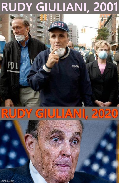 [Already did this but this is too good] | RUDY GIULIANI, 2001; RUDY GIULIANI, 2020 | image tagged in rudy giuliani 9/11,rudy giuliani drip,rudy giuliani,giuliani,9/11,2020 | made w/ Imgflip meme maker