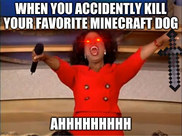 when you accidently kill your favorite minecraft dog | WHEN YOU ACCIDENTLY KILL YOUR FAVORITE MINECRAFT DOG; AHHHHHHHHH | image tagged in memes,oprah you get a | made w/ Imgflip meme maker