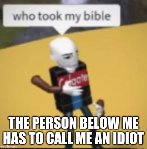 Since you guys won't do it any other way | THE PERSON BELOW ME HAS TO CALL ME AN IDIOT | made w/ Imgflip meme maker