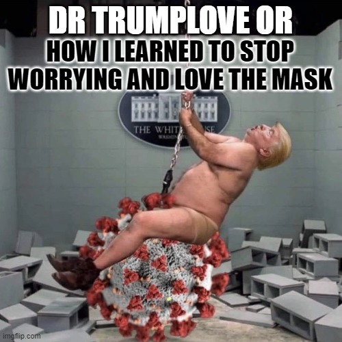 Dr Trumplove | DR TRUMPLOVE OR; HOW I LEARNED TO STOP WORRYING AND LOVE THE MASK | image tagged in dr trumplove | made w/ Imgflip meme maker