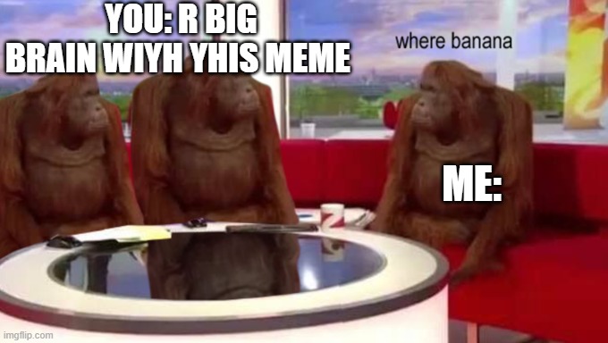 other memes vs my memes | YOU: R BIG BRAIN WIYH YHIS MEME; ME: | image tagged in where banana | made w/ Imgflip meme maker