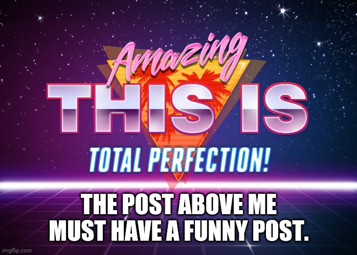 I'm not kidding. | THE POST ABOVE ME MUST HAVE A FUNNY POST. | image tagged in amazing this is total perfection | made w/ Imgflip meme maker