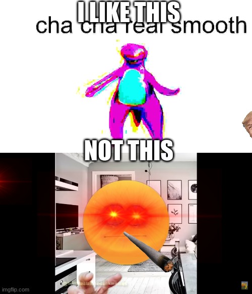 I LIKE THIS; NOT THIS | image tagged in cha cha die | made w/ Imgflip meme maker