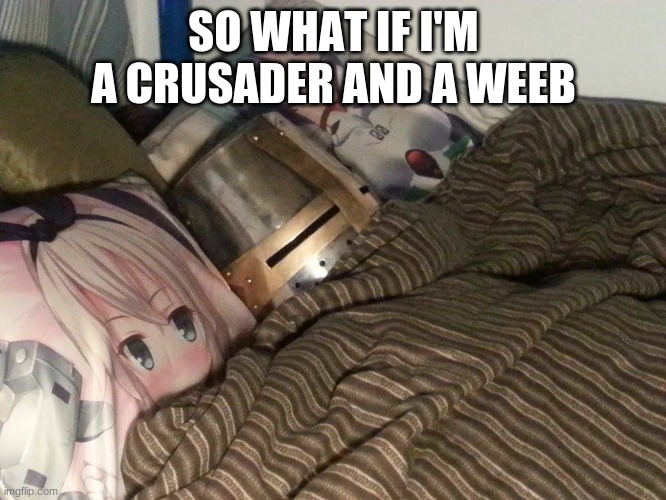 idk | SO WHAT IF I'M A CRUSADER AND A WEEB | image tagged in weeb crusader | made w/ Imgflip meme maker