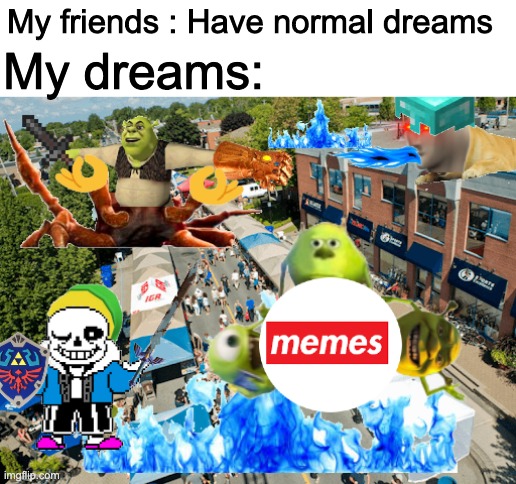 My dreams | My friends : Have normal dreams; My dreams: | image tagged in dreams | made w/ Imgflip meme maker