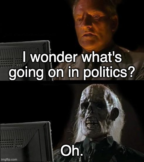 Politics Right Now | I wonder what's going on in politics? Oh. | image tagged in memes,i'll just wait here | made w/ Imgflip meme maker